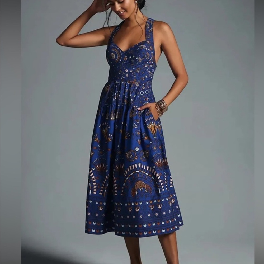 By Anthropologie Printed Sweetheart Halter Dress - size 4